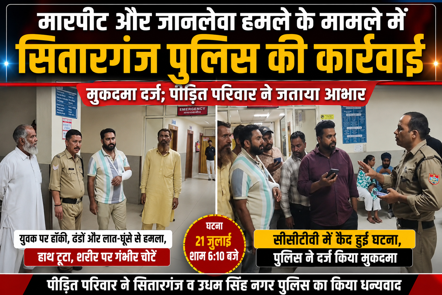 मारपीट और जानलेवा हमले के मामले में सितारगंज पुलिस की कार्रवाई, मुकदमा दर्ज; पीड़ित परिवार ने जताया आभार